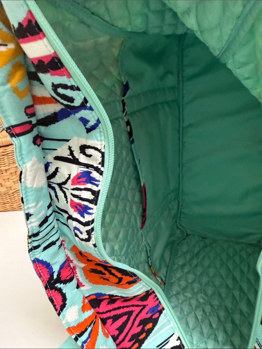 Vera Bradley Pueblo Vera Quilted Turquoise Patterned Tote Bag - Picture 5 of 11